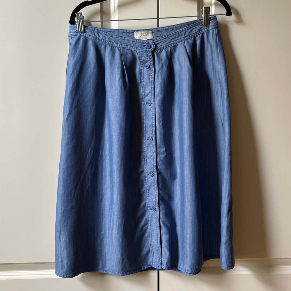 Like New LOFT Lyocell Long Denim skirt with buttons down the front